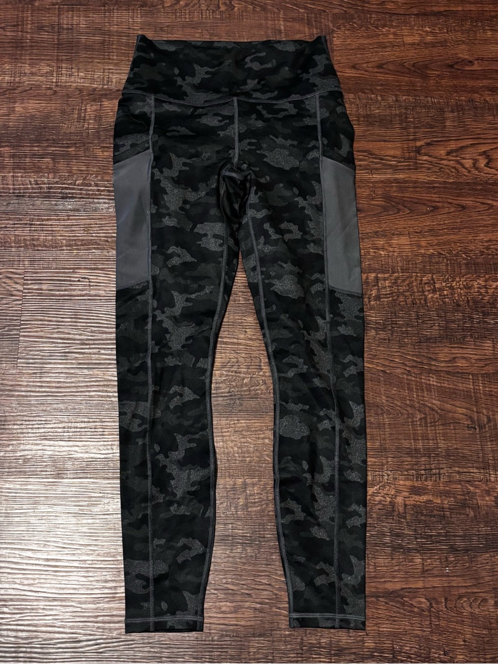 Fabletics Black Camo Leggings with Side Panels